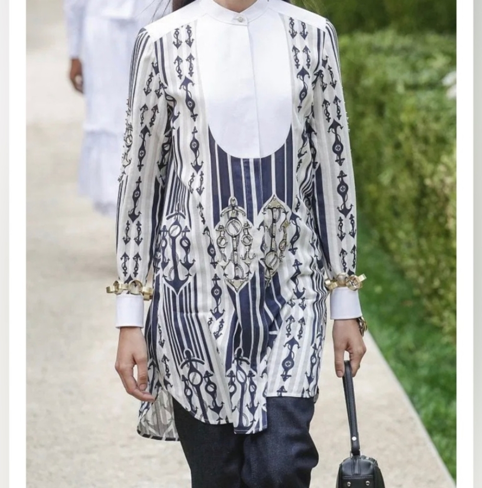 Tory Burch Nautical Anchor Shirt Dress‎ Seafaring Stripe
